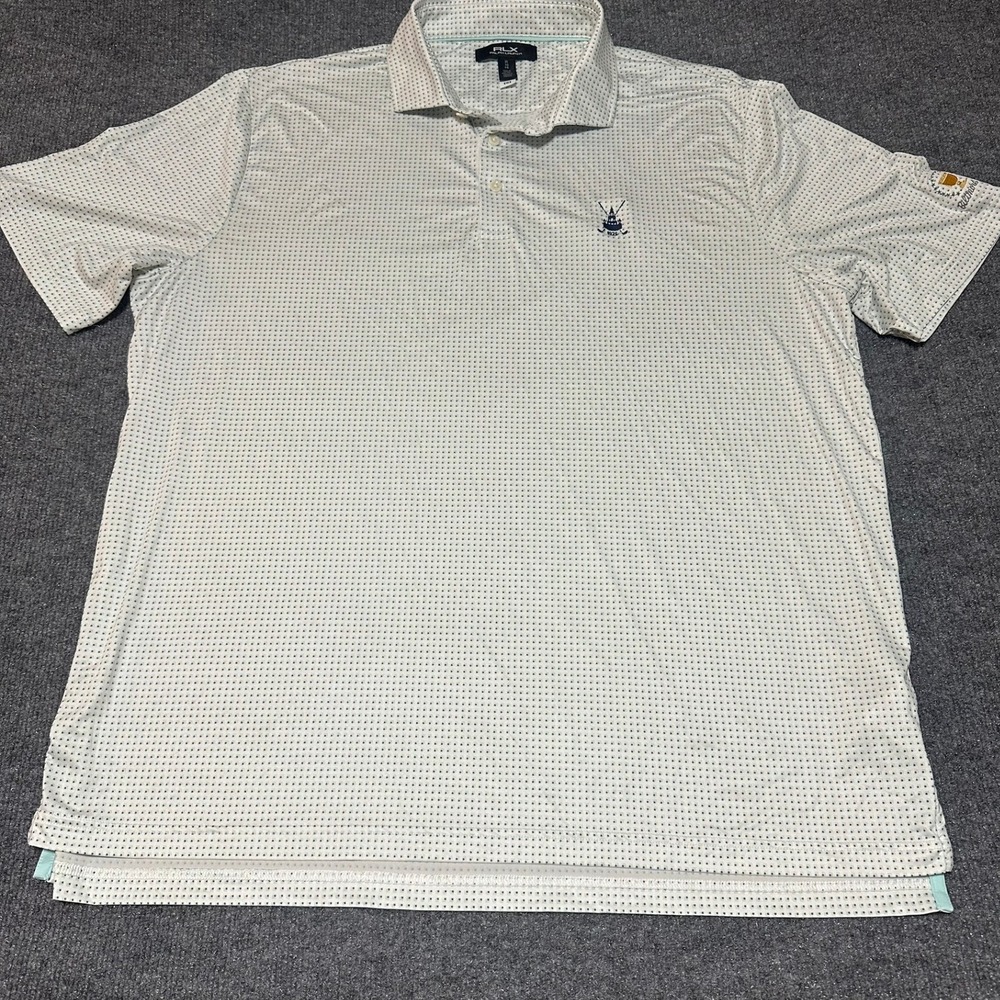 RLX Ralph Lauren Mens XL Performance Polo Shirt Biltmore Cup White Geometric